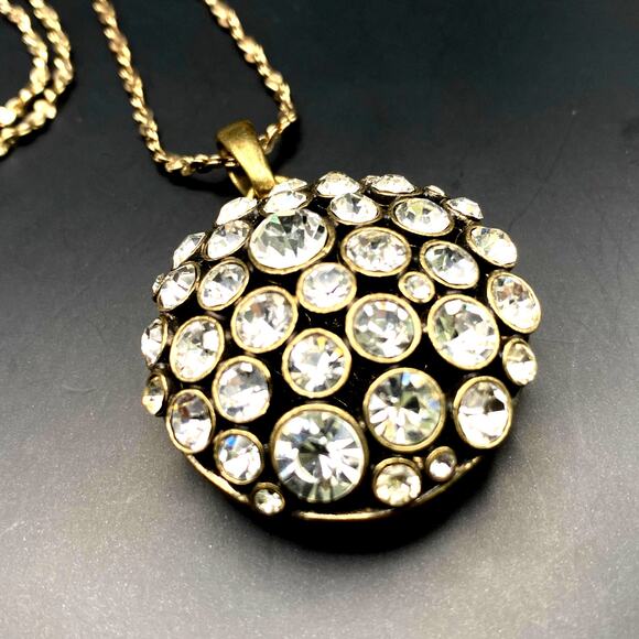 KIAM FAMILY by Lia Sophia Rhinestone Gold Tone Dome Pendant Necklace Reversible - Picture 2 of 9